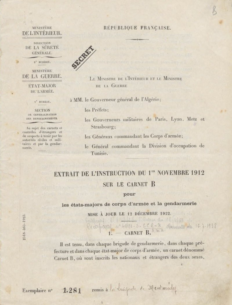 Histoire Du Carnet B, Ancêtre De La Fiche S | RetroNews - Le Site De ...