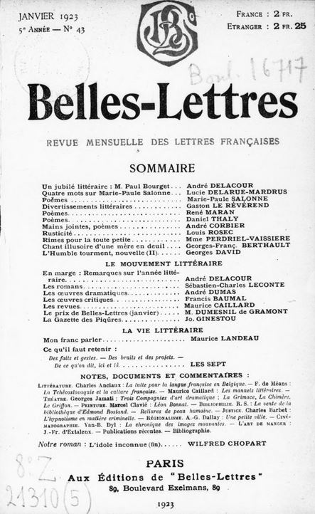 Revue mensuelle des lettres françaises (1919-1924)