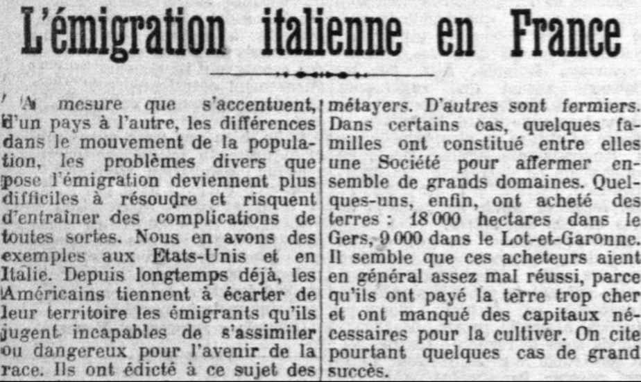 Immigration Italienne : Le Débat Dans La Presse Des Années 1920 ...