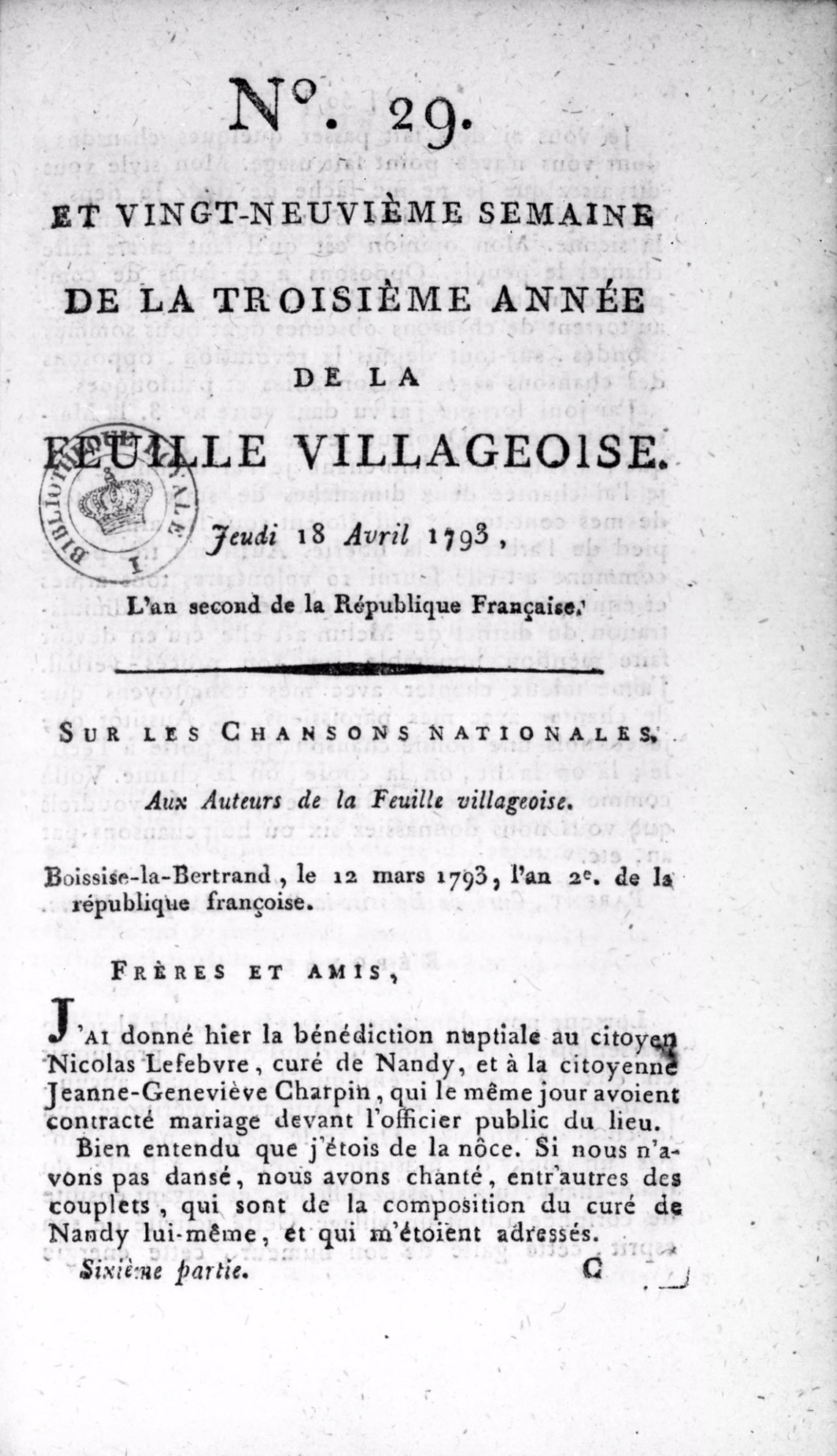 La Feuille villageoise (1790-1796)