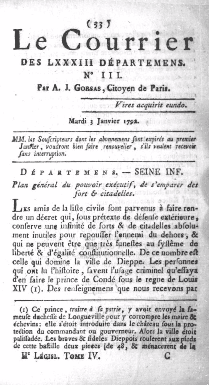 Le Courrier des LXXXIII départements (1791-1792)