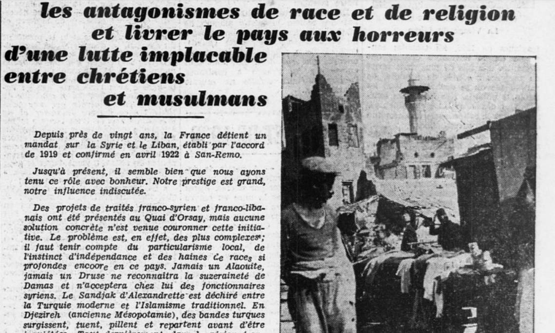 Extrait de l'article « La France ne doit pas abandonner son mandat », Ouest-Eclair, 1937 - source : RetroNews-BnF